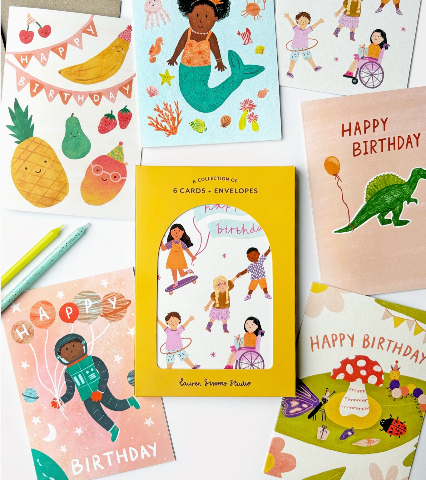 Kid's Birthday Greeting Card Boxed Set - 6 Cards Envelopes